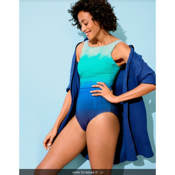 Talbots Miraclesuit Regatta Wise Dye One Piece Swimsuit Firm Control Size 12 - Picture 3 of 13